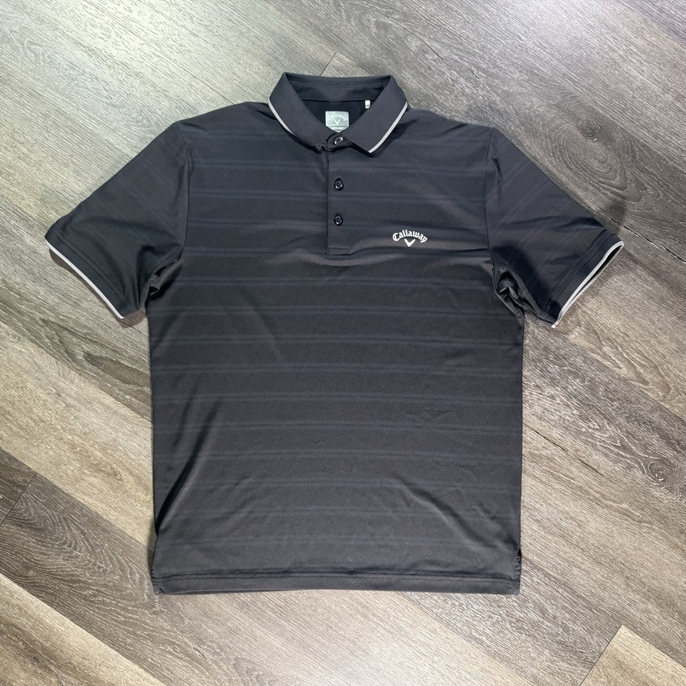 Callaway Mens Size Medium Golf Polo Shirt Opti Dri Black Gray AOP